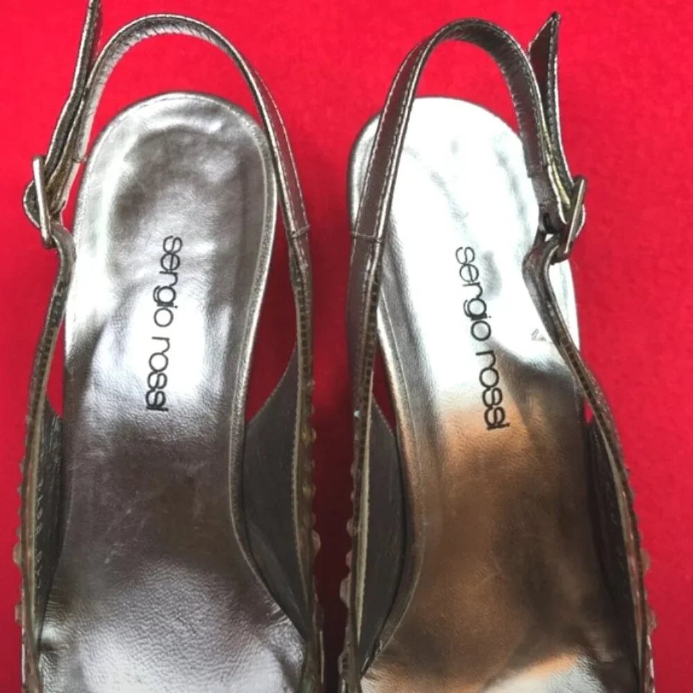 Auc Auc Sergio Rossi Crystal silver kitten heel slingback IT 36 US 6